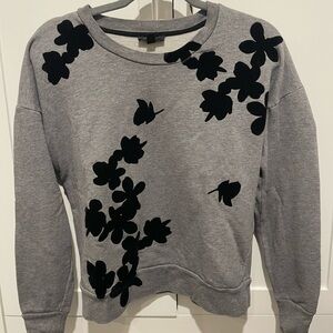 J. Crew Crew Neck with Black Velvet Floral Design
